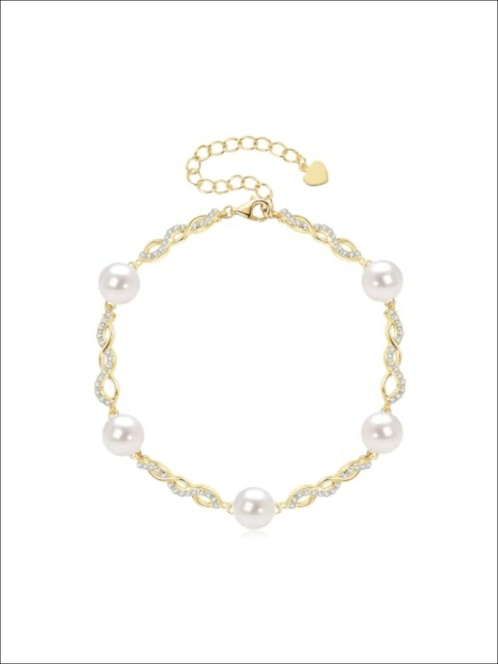 Freshwater Pearl Infinity Bracelet 9" Adjustable Gold Plated Link Bracelet Women
